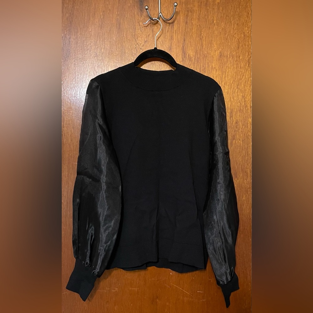 CeCe Organza Puffy Sleeves Sweater Cute and Comfortable